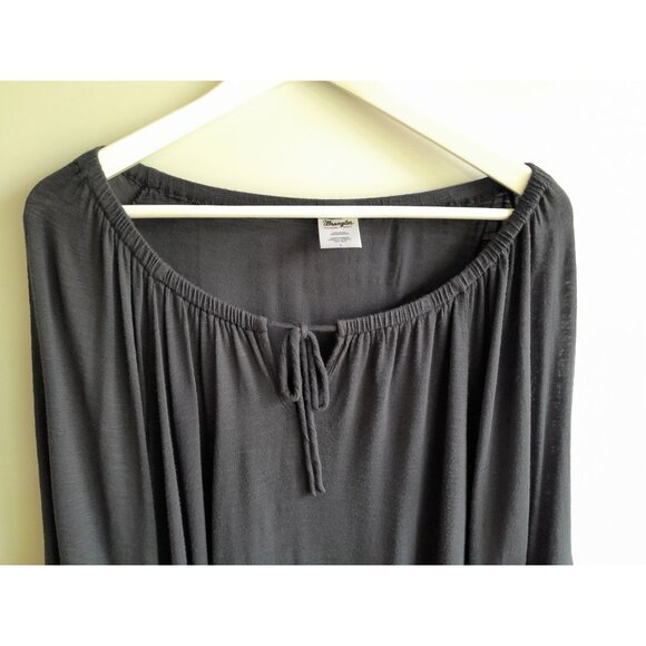 Wrangler Boho Casual Cowgirl Gothic Flared Sleeve Sz Large Lightweight Top Black - Picture 5 of 8